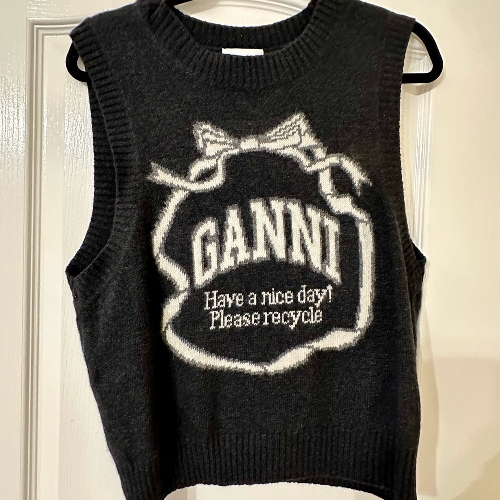 GANNI Black and White Knit Vest